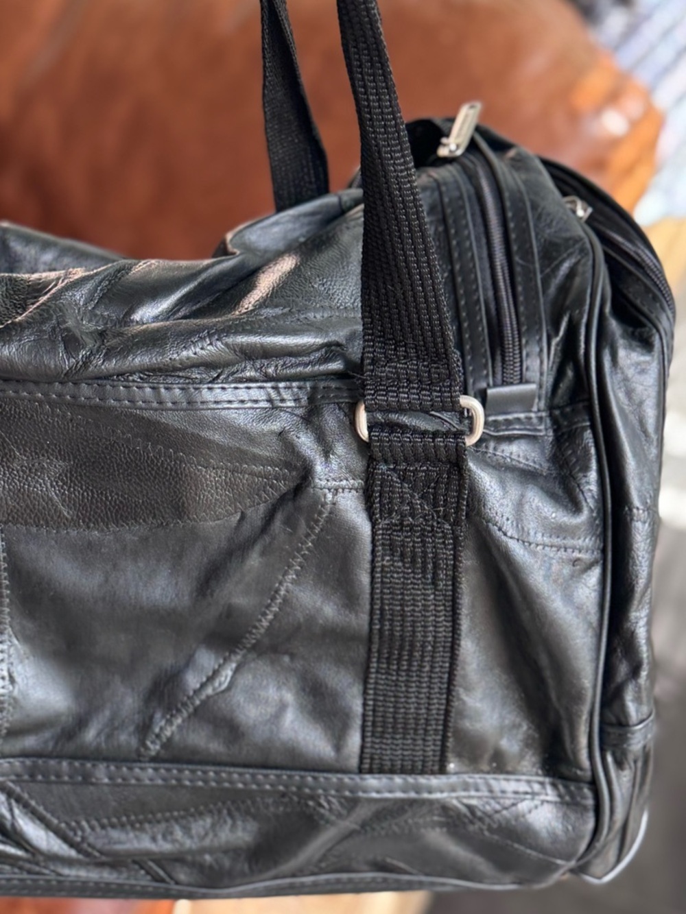 Black Leather Travel Duffel Bag - Stylish Weekender